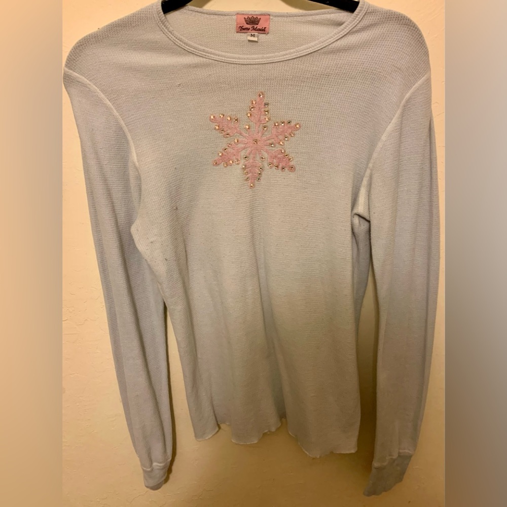 Y2K Rare Yvette Mandell blue/pink iridescent crystals snowflake L/S - Medium
